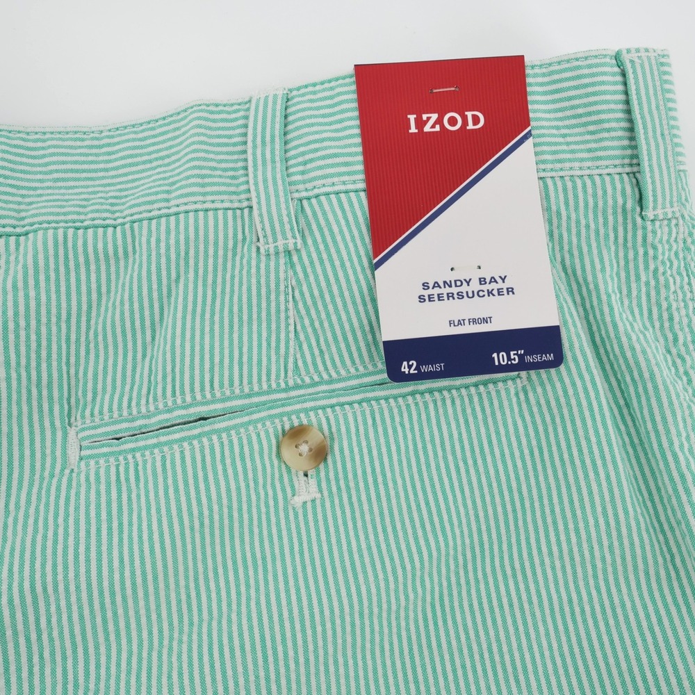 NEW IZOD Sandy Bay Seersucker Flat Front Shorts Simply Green Mens 42